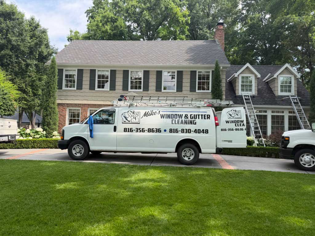 Mike's Window and Gutter Cleaning van parked outside of Kansas City home