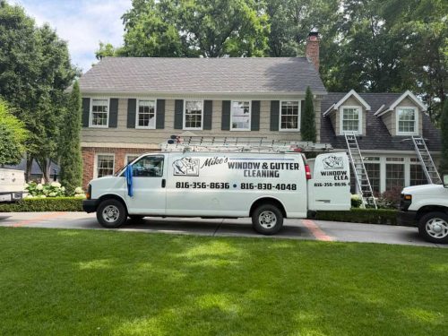 Mike's Window and Gutter Cleaning van parked outside of Kansas City home